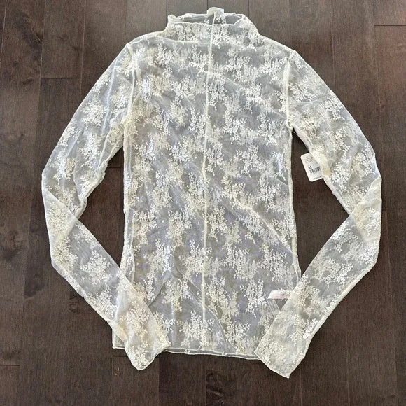 NWT Free People Intimately Sheer Lace Longsleeve Top Feminine Layer Coquette M - Picture 1 of 7